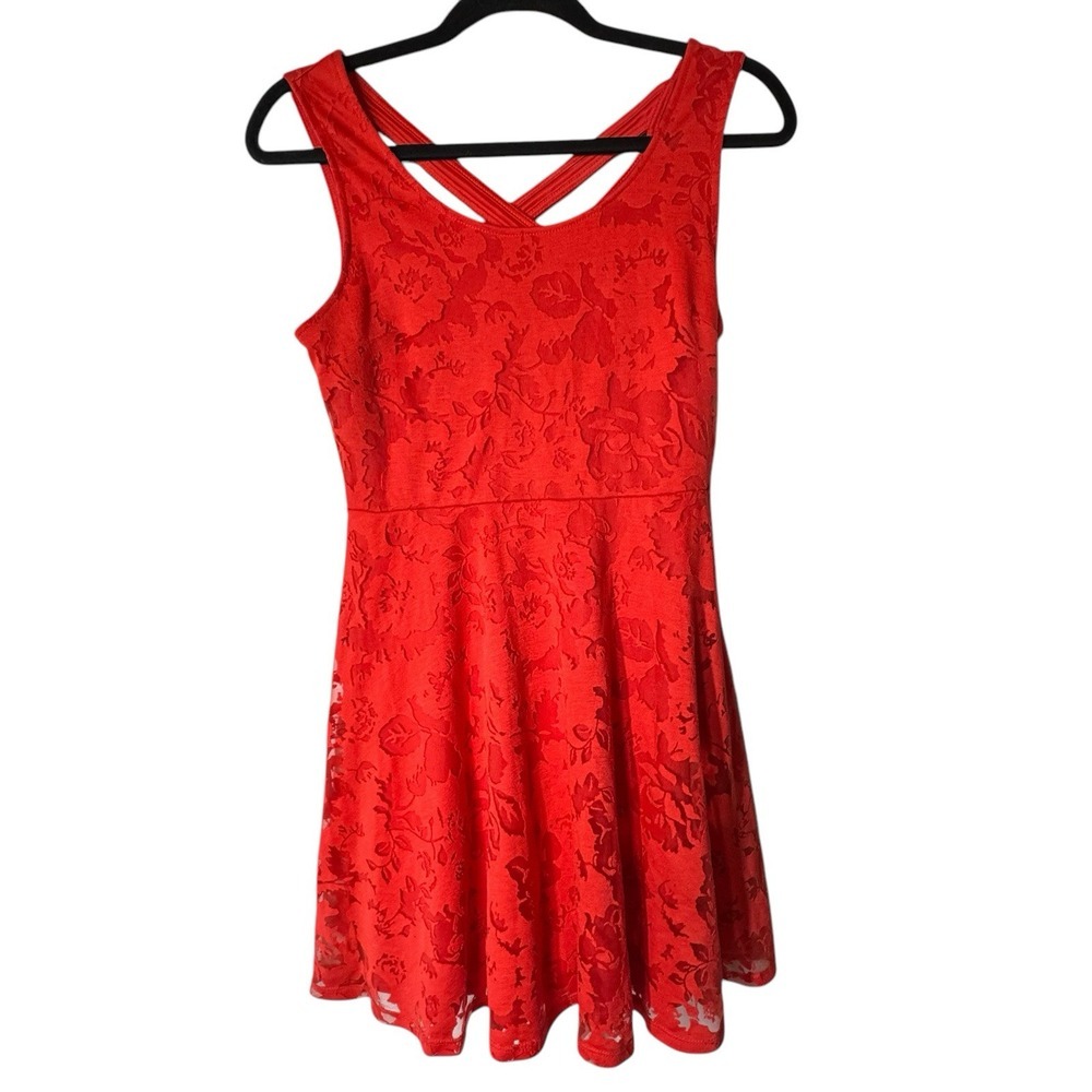 Candies Mini Dress Women's Medium Lace Burnout Lined Sleeveless Cross Back Y2K